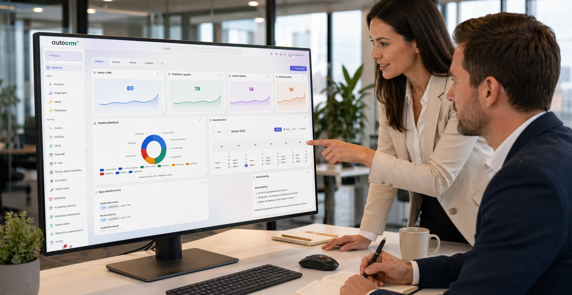 Přehledný digitální dashboard s firemními daty, statistikami zakázek a poptávek